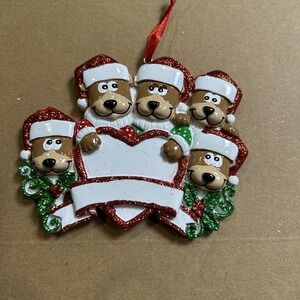 Christmas Holiday Ornament Family Of Five Bears Heart Can Be Personalized New